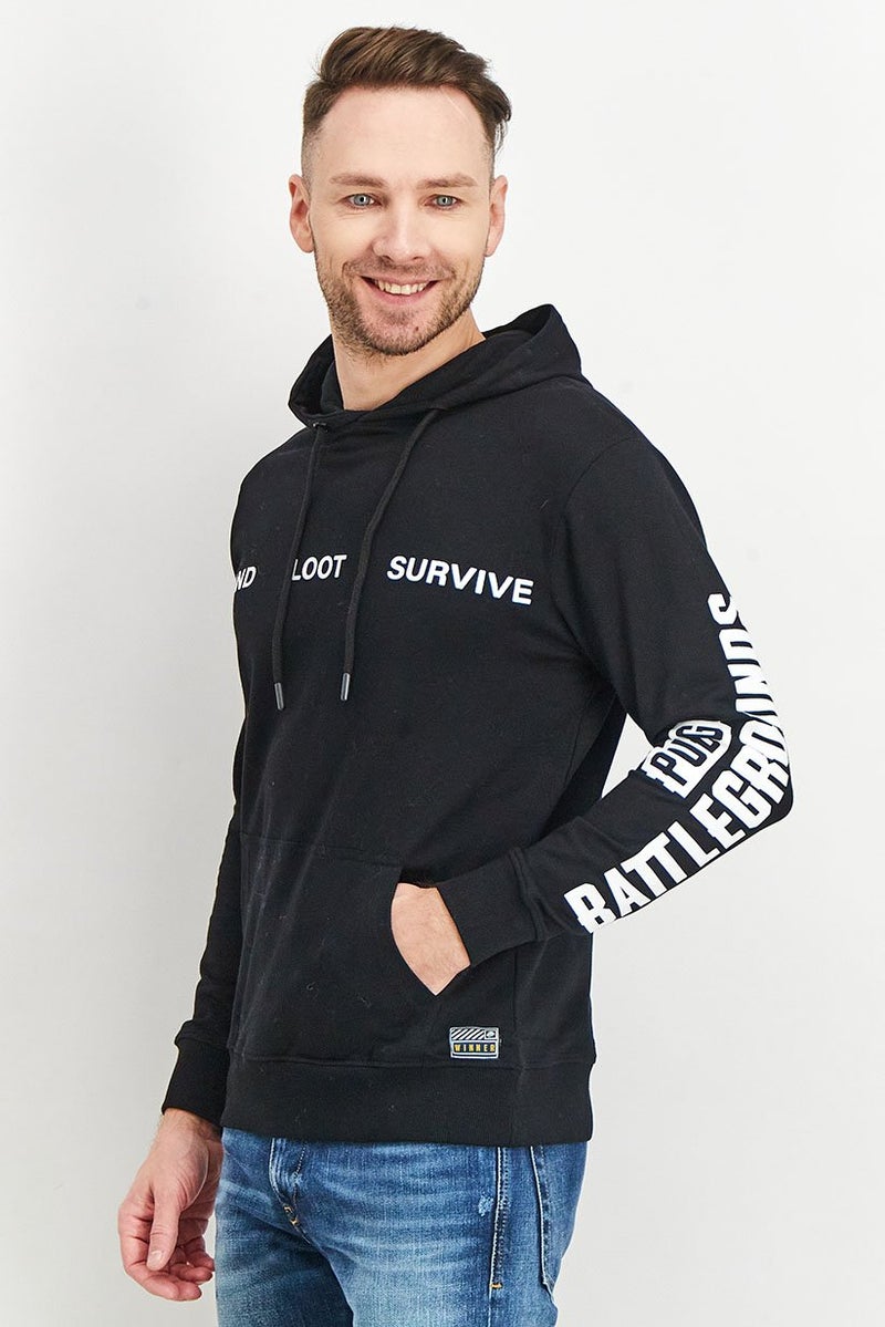 PUBG سويت شيرت جرافيك بغطاء رأس للرجال مع حبل سحب، أسود وأبيض - Image 2